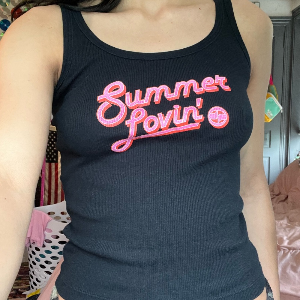 Split Black Ribbed Tank Top - Picture 2 of 8